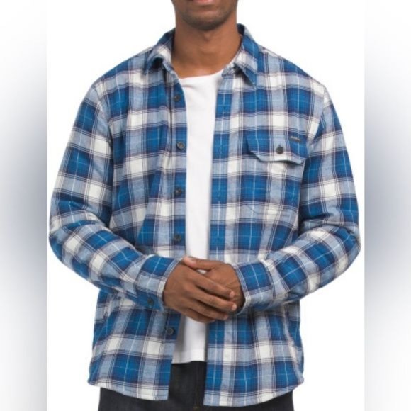 Eddie Bauer XXL Blue Plaid Fleece Lined Flannel Shirt Jacket Shacket - Picture 3 of 6